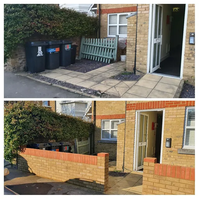 Before and after, front garden paving and wall