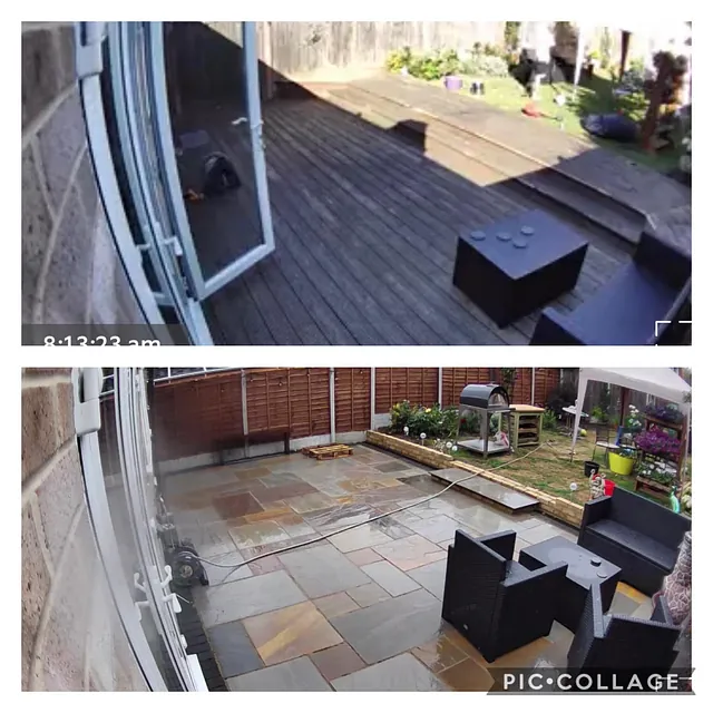 Before and after image of new patio